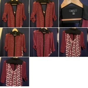 Women's Burgundy Blouse with Black Collar